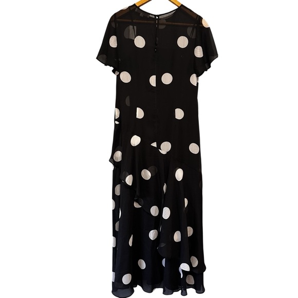 NWT Loft Black White Polka Dot Flounce Maxi Dress Sz 6 Flutter Sleeve - Picture 2 of 12